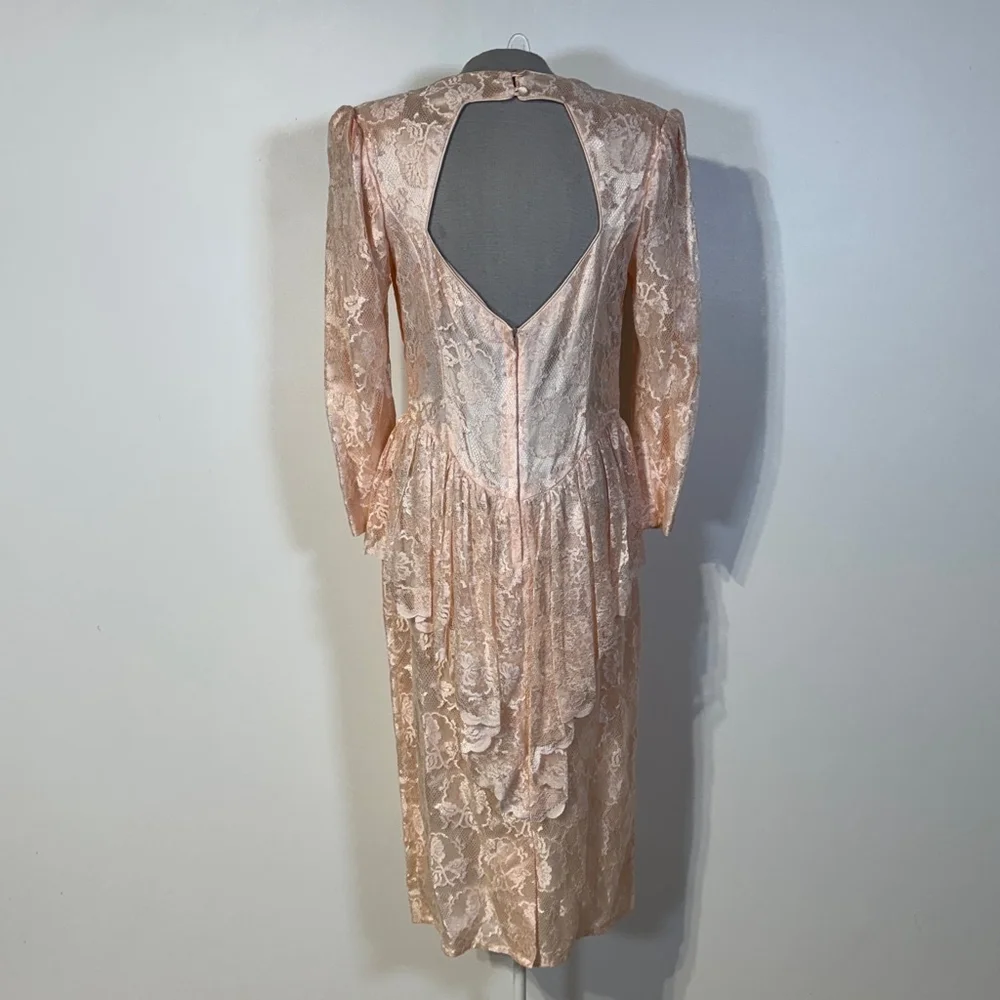 Vintage Scott McClintock Dress Women’s Size 12 Pink Lace Peplum Back Zipper - Picture 5 of 15